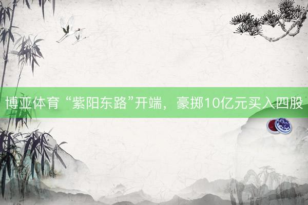 博亚体育 “紫阳东路”开端,豪掷10亿元买入四股